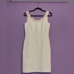 ANTONIO MELANI Cream Ribbed Sheath Dress Sweetheart Neckline(0053)